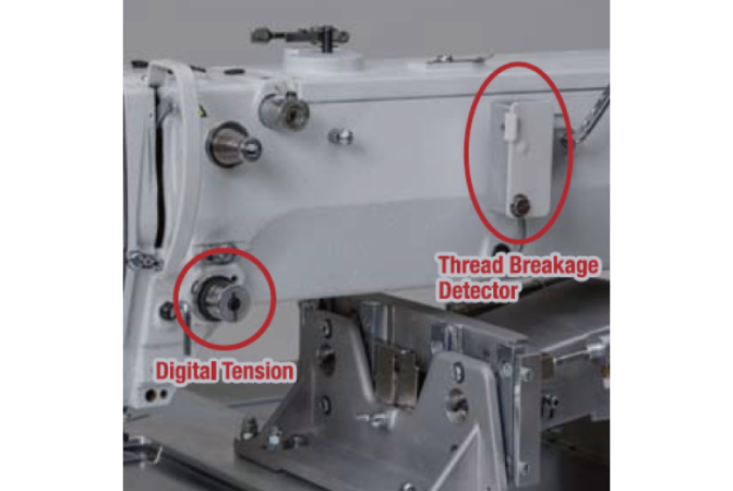 Digital tension and thread breakage detector as standard equipment備
