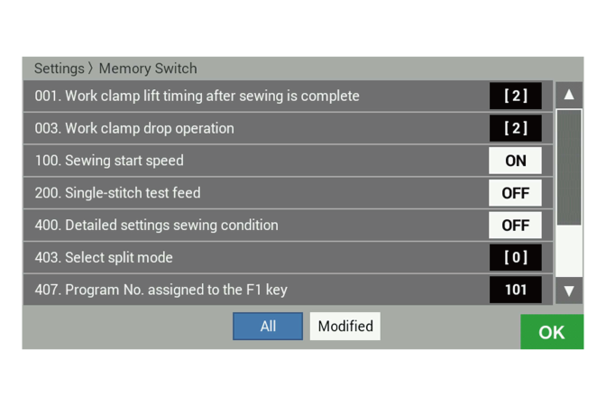 Memory Switch Settings