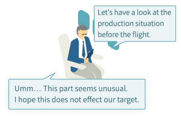 Let's have a look at the production situation before the flight. Umm… This part seems unusual. I hope this does not effect our target.